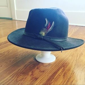 Vintage Chocolate Brown Scala Wool Hat w/ Feather